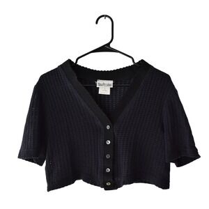 Nina Piccalino Vintage Black Cropped Button Up Knit Cardigan Size 10